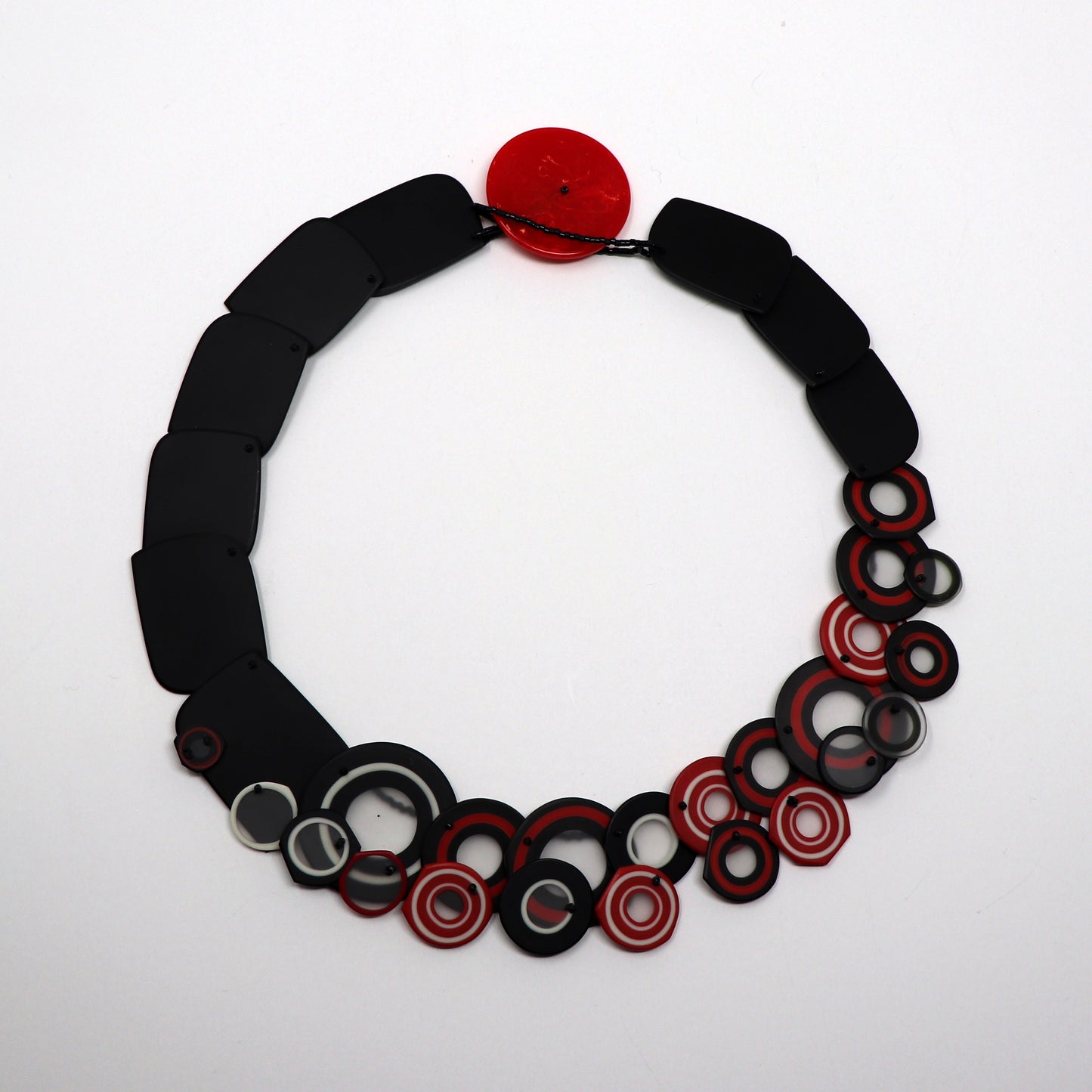 Carved and Beaded Red White and Black Necklace