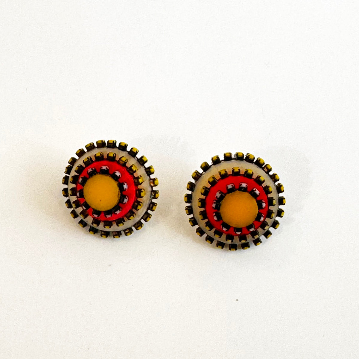 3 Piece Small Rhinestone and Acrylic Circle Earrings