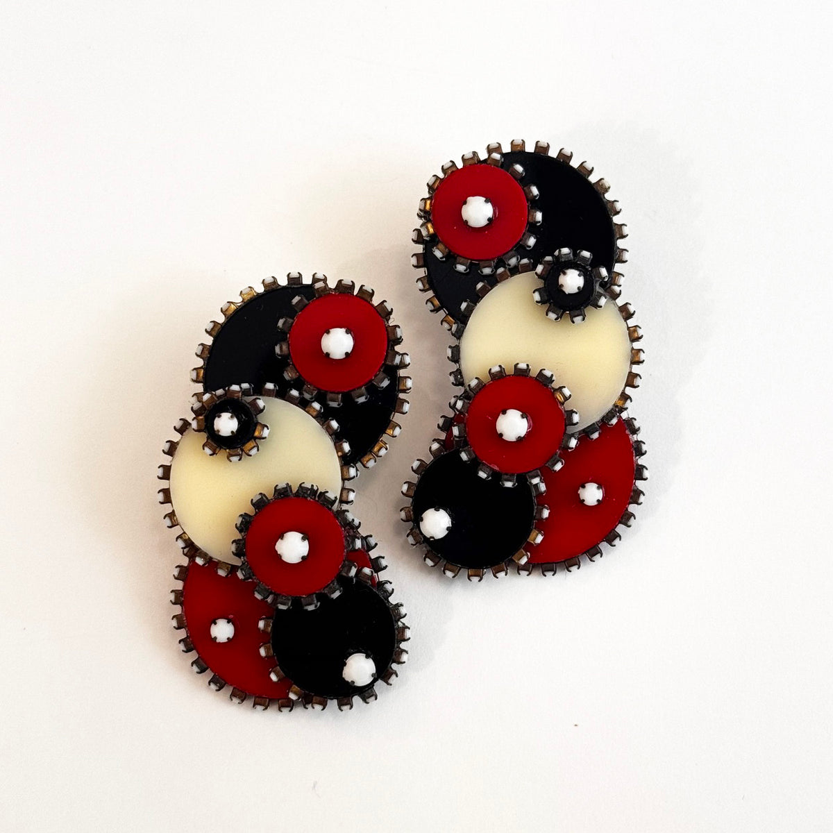 7 Piece Rhinestone and Acrylic Circle Earrings