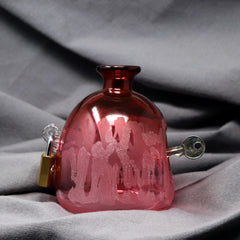 Etched Cherry Red Lock & Key Bottle