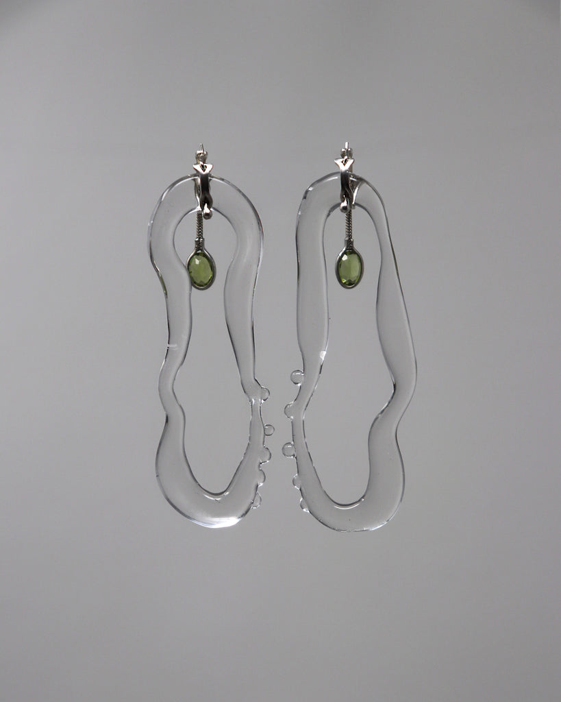 Peridot Wavy Hoops with Glass Link
