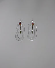 Peridot and Tourmaline Wavy Hoops with Glass Link