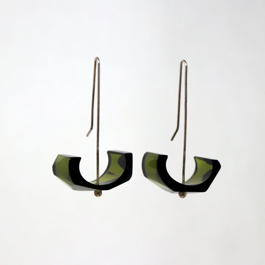 Olive Green and Sterling Silver Boat Earrings