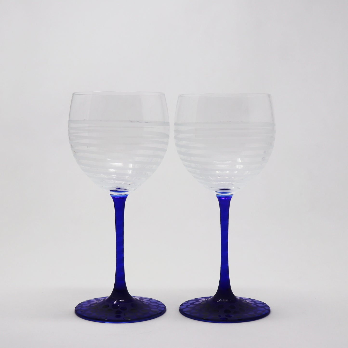 Spiral Blue Stem Schott Crystal Goblets (Pair)