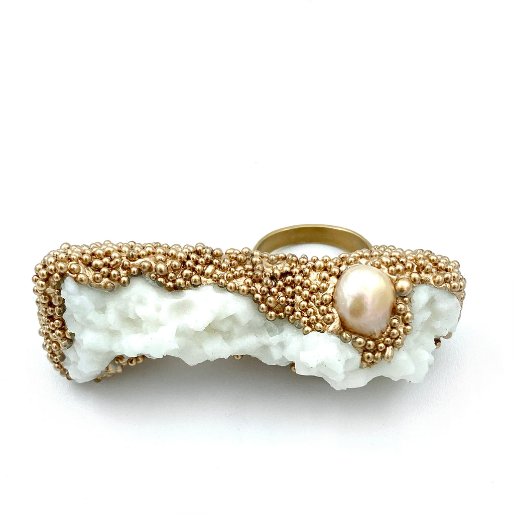 Crystal Landscape in White with Pearl Ring