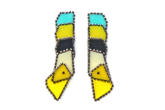 Five Piece Acrylic and Rhinestone Square Earrings