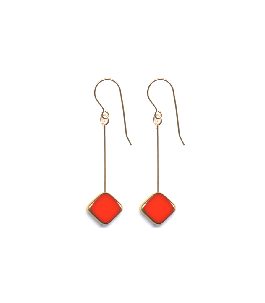 Red Diagonal Square Earrings