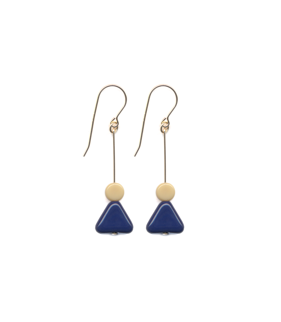 Navy Triangle with Cream Earrings