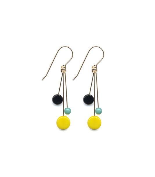 Yellow and Black Cluster Earrings