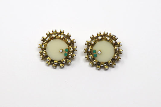 Two Piece Acrylic and Rhinestone Circle Earrings
