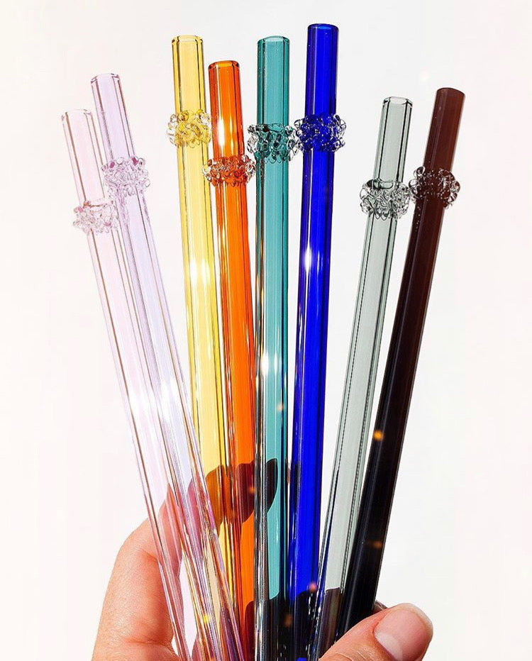 Clear Glass Drinking Straw with Accent Color