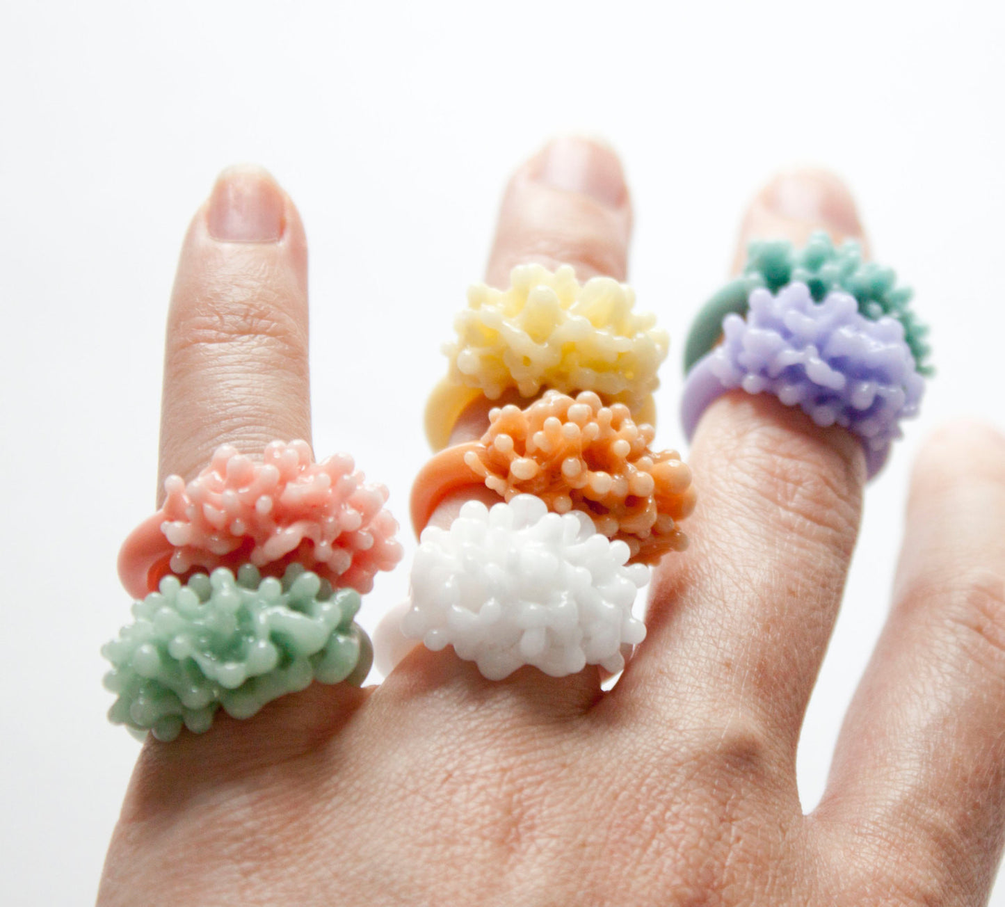 Opaque Pastel Glass Cluster Ring - White