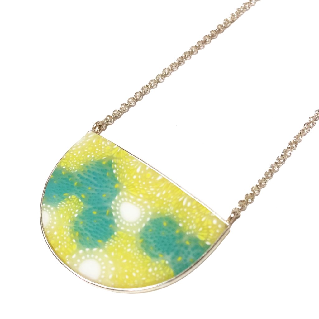 Chartreuse and Turquoise Crescent Necklace